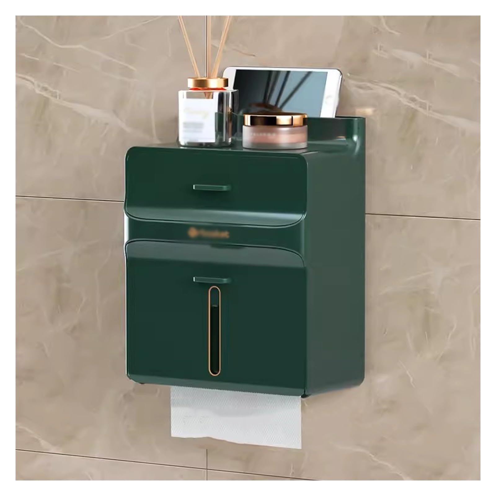 ROHCGHC Tissue boxes, Tissue Holder Box, Wall-Mounted Napkin ABS Container for Kitchen, Living Room Bathroom, Punch Free(Green)