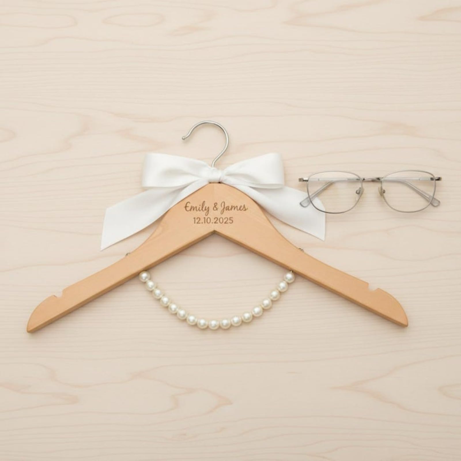 Personalized Wooden Bridal Party, Custom Engraved Name Premium White Hangers, Gift for Bride Hanger, Groom Hanger (White)