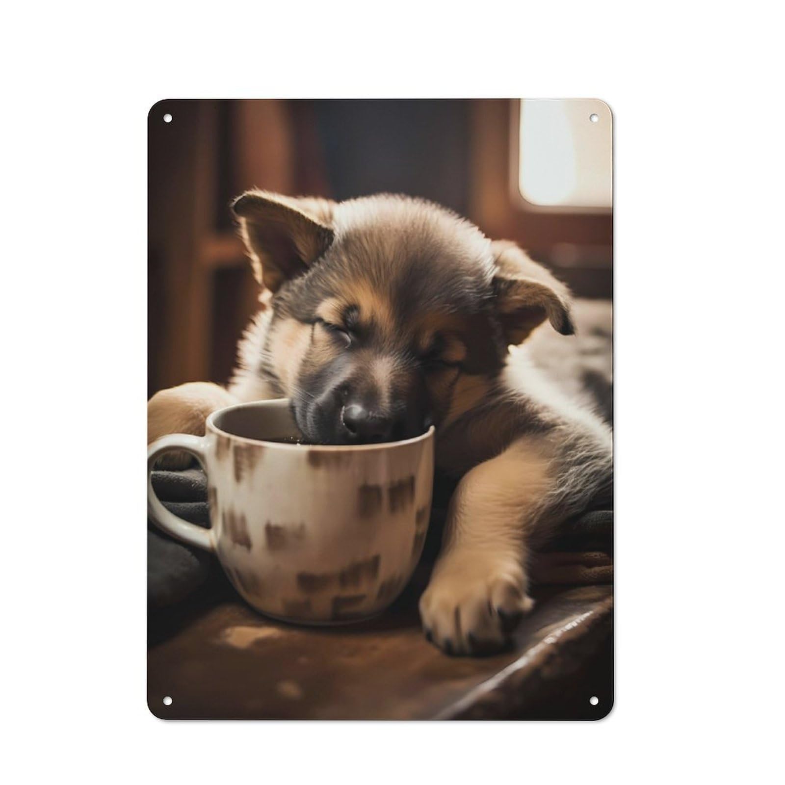 Junmoney German Shepherd Coffee Pup Printed Metal Sign 40X30cm For Kitchen Or Home Bar, Housewarming Present For People Styling Kitchen And Home Bar