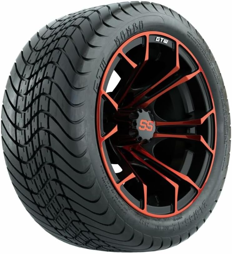 GTW 12 Inch Golf Cart Wheels and Tires Combo | GTW Spyder Red/Black Wheels on 215/35-12 (18") Mamba Street Tires | Set of 4