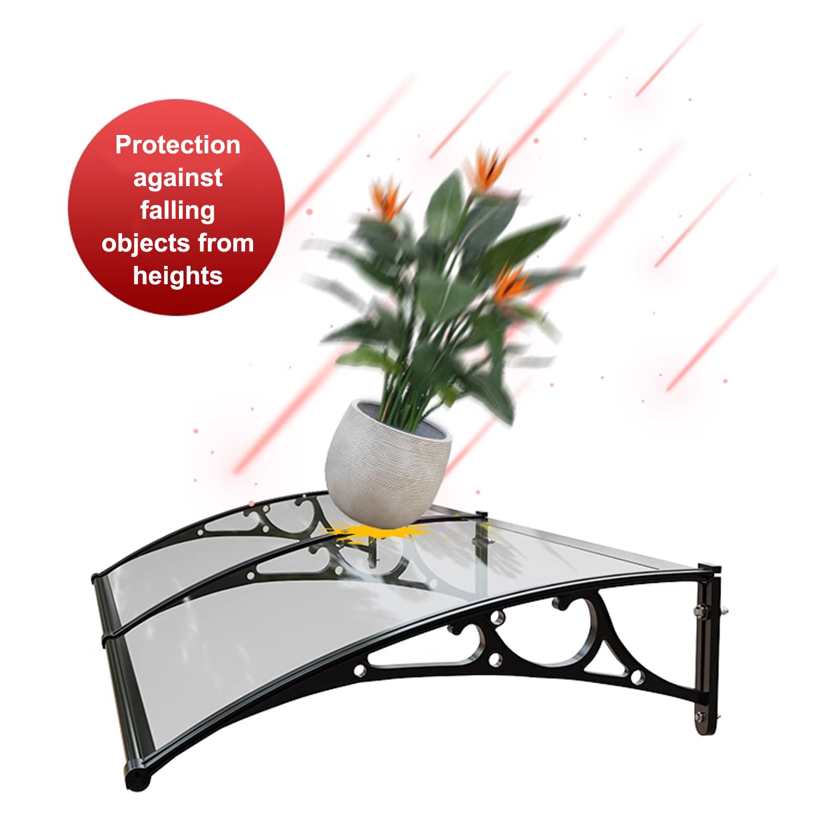 Pensilina Tettoia per Finestra,Pensilina Ingresso Trasparente,Tettoia per Porta Curva,Pensilina Copriporta,Tende da Sole,Pioggia UV Neve Protezione,Con Staffa,per Esterno (60x150cm/24"x59",Black)