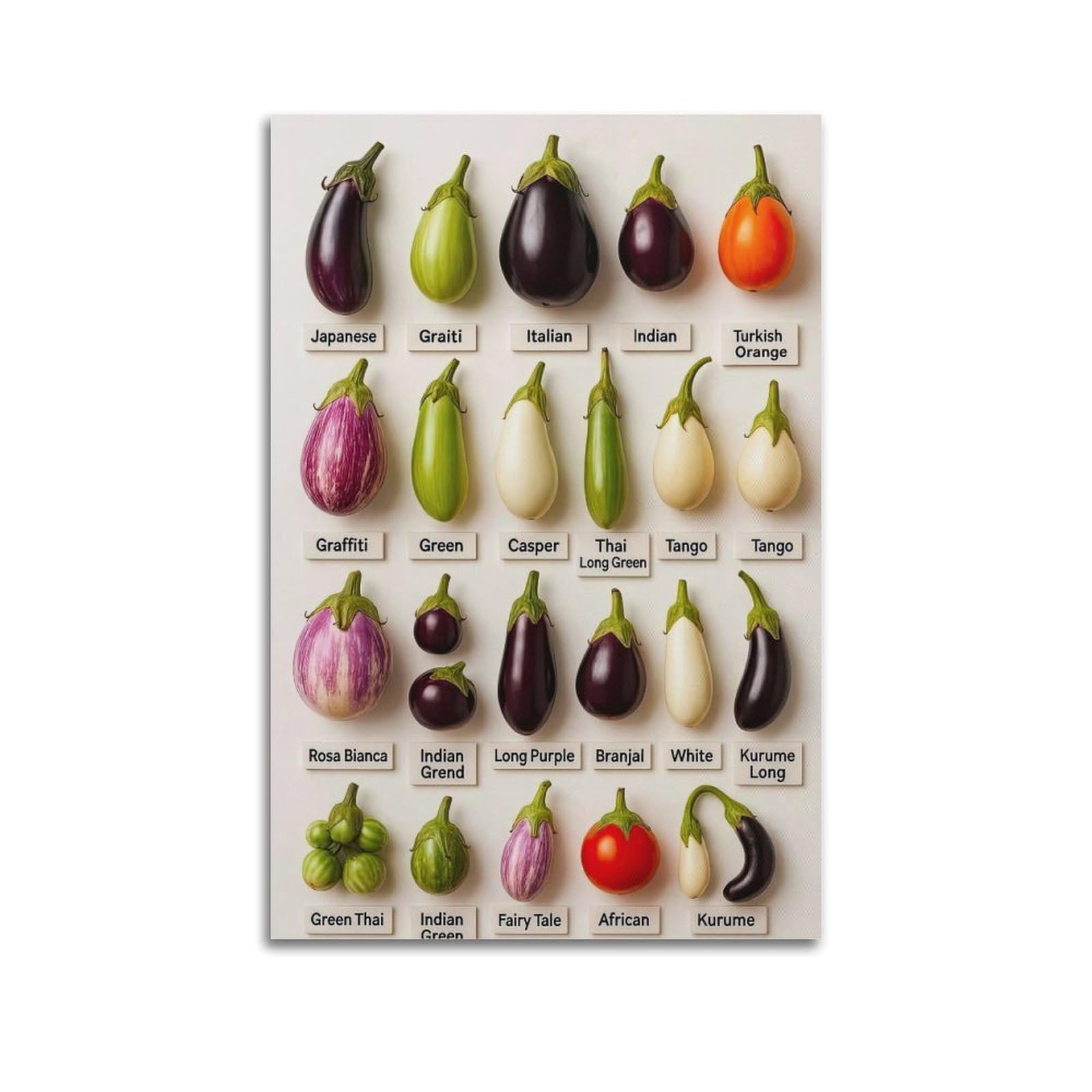 XKUGA Kids' Science Aubergine Types Guide Poster Modern Decorative Canvas Prints - Ideal Wall Art for Family, Man Cave, Game Room, Boys & Girls Bedroom 20x30inch(50x75cm)