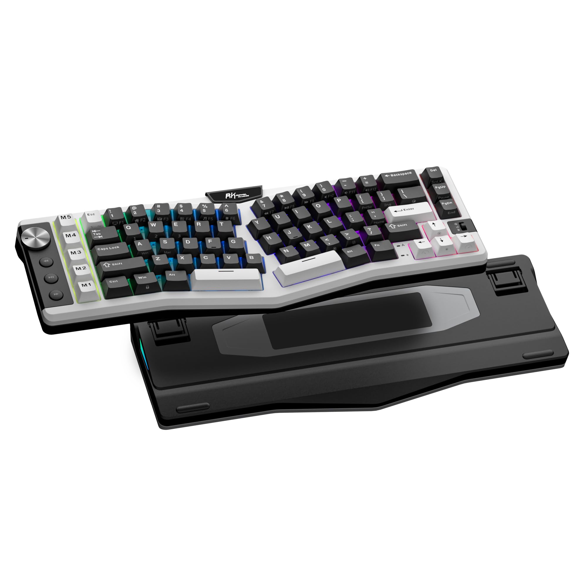 RK ROYAL KLUDGE A72 Alice Ergonomic Wireless Mechanical Keyboard w/Knob/Macro Keys/Touchable Nameplate, Tri-Mode 68% 72-Key Gasket Keyboard BT/2.4G/USB-C, Hot Swap, Win/Mac Software, 7500mAh Battery