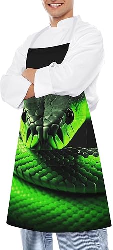 Miniatura 4 de MUSM Apron for Adults - 27.6 X 31.5 Inch, Heavy-Duty Polyester Aprons with Two Large Pockets, Waterproof 3D Snake Kitchen Apron for Cooking,