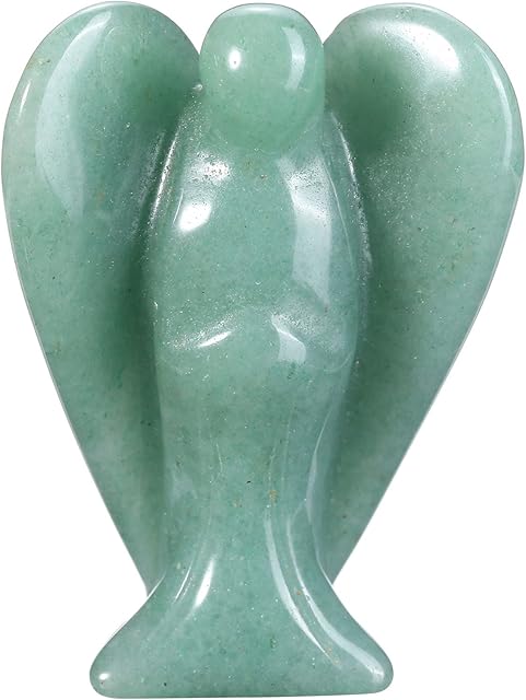 JSDDE Chakra Healing Stones Crystals Angel Wings Statue Ornament, Natural Tiger Eye Rock Crystal Green Aventurine Rose Quartz, Opalite, 1.5 Inches (Genuine Green Adventurine)