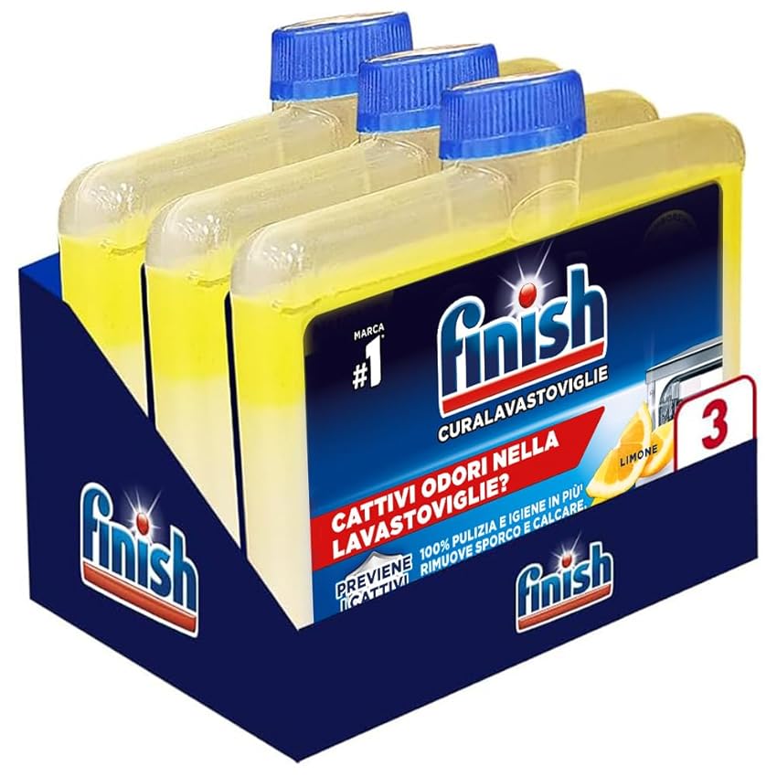 Finish Curalavastoviglie, Additivo Lavastoviglie, 3 Prodotti da 250 ml, Cura Lavastoglie al Limone