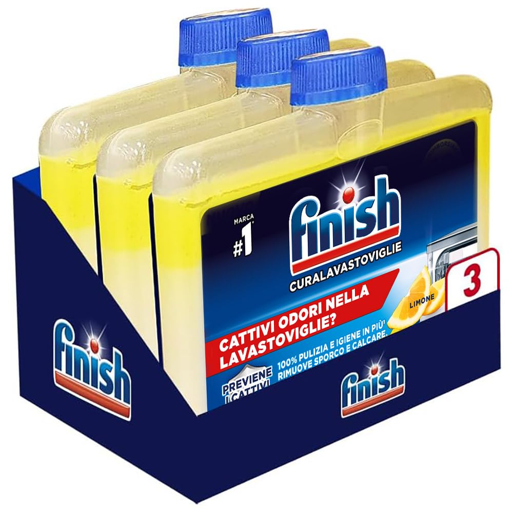 Finish Curalavastoviglie, Additivo Lavastoviglie, 3 Prodotti da 250 ml, Cura Lavastoglie al Limone