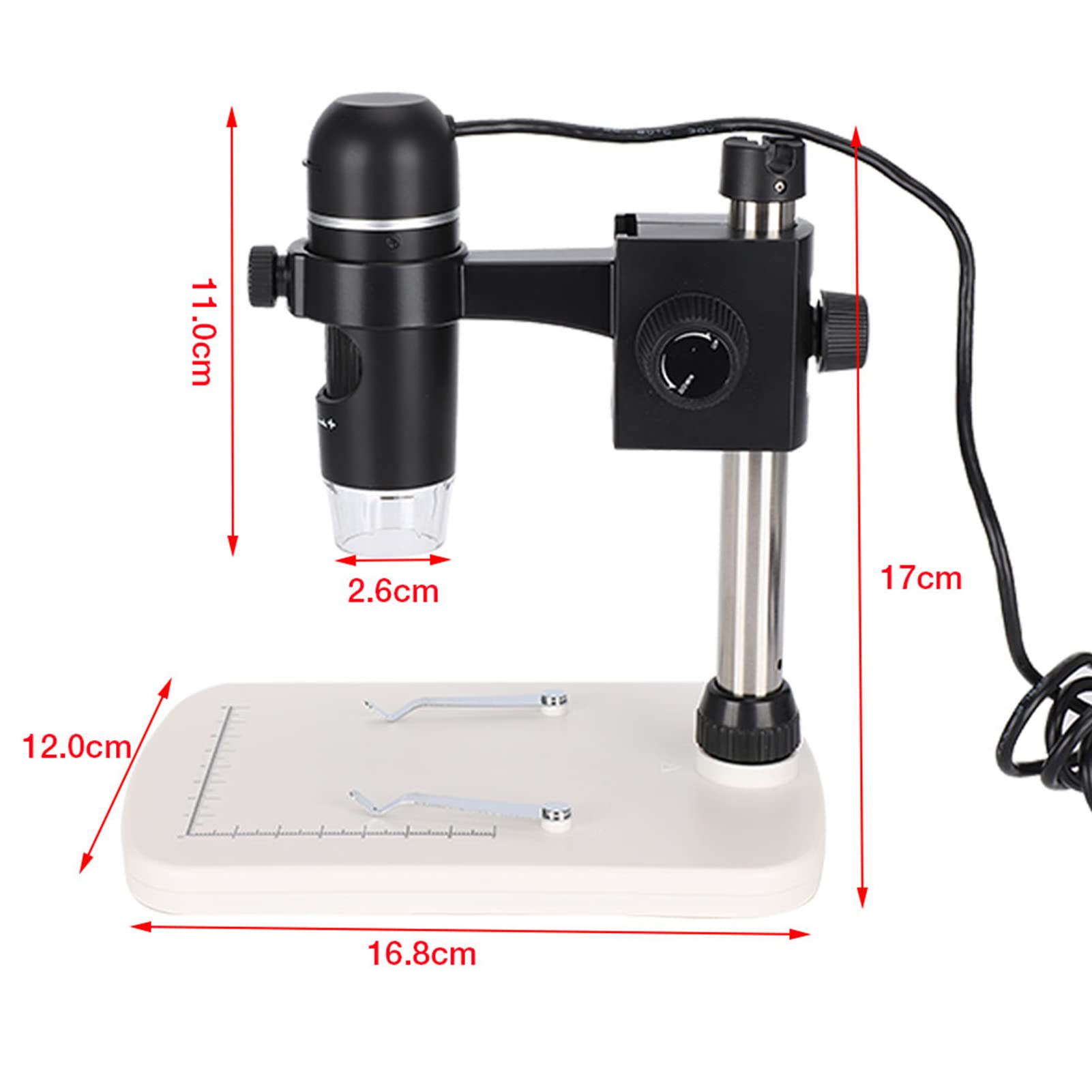 ASHATA Mikroskop Cyfrowy USB 300x 5 MP Mikroskop Elektronowy z 8 Diodami LED z Regulowanym Oświetleniem Statyw Pomiarowy, Profesjonalny Wideo HD do Kontroli, Lutowania Elektroniki