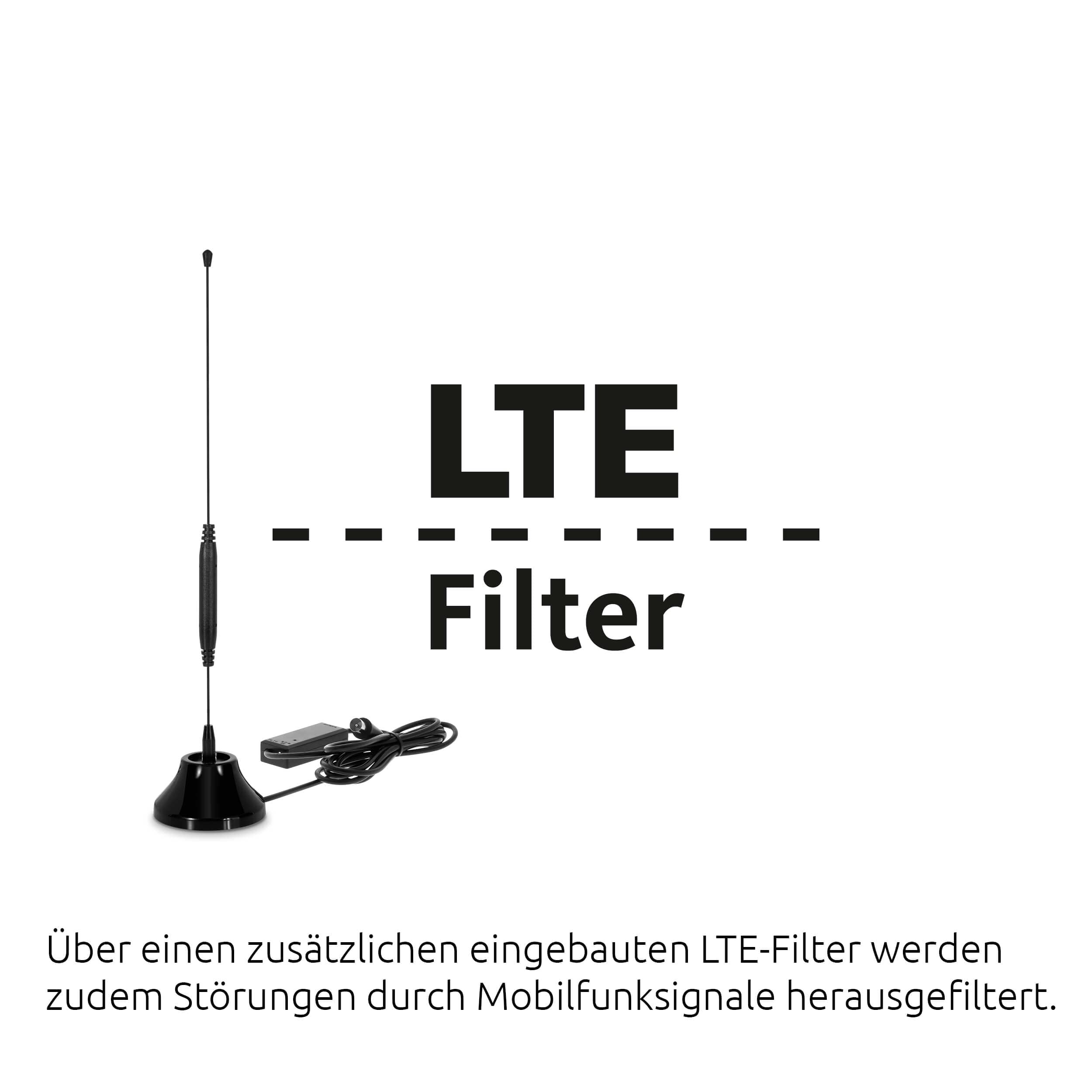 TechniSat Digiflex TT5 - Antena de Varilla DVB-T/Dab+/FM con Amplificador Integrado (LTE, Base magnética, Amplificador de 26 dB), Color Negro