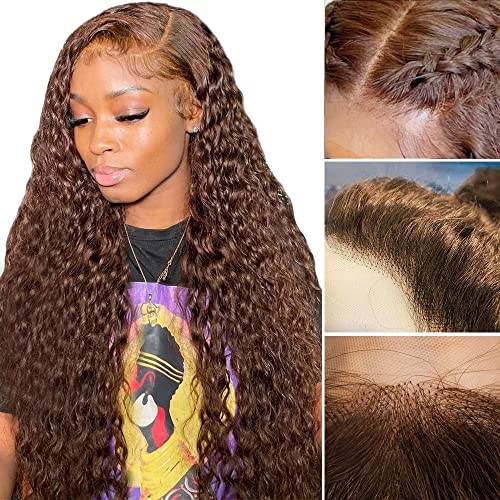 Chocolate Brown Curly Lace Front Wig Human Hair for Black Women 20 Inch Water Wave Lace Front Wigs Human Hair 13X4 Lace