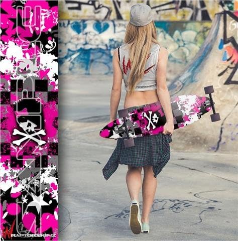 Scene Girl Skull - Decal Style Vinyl Wrap Skin fits Longboard Skateboards up to 10"x42" (Longboard NOT Included)
