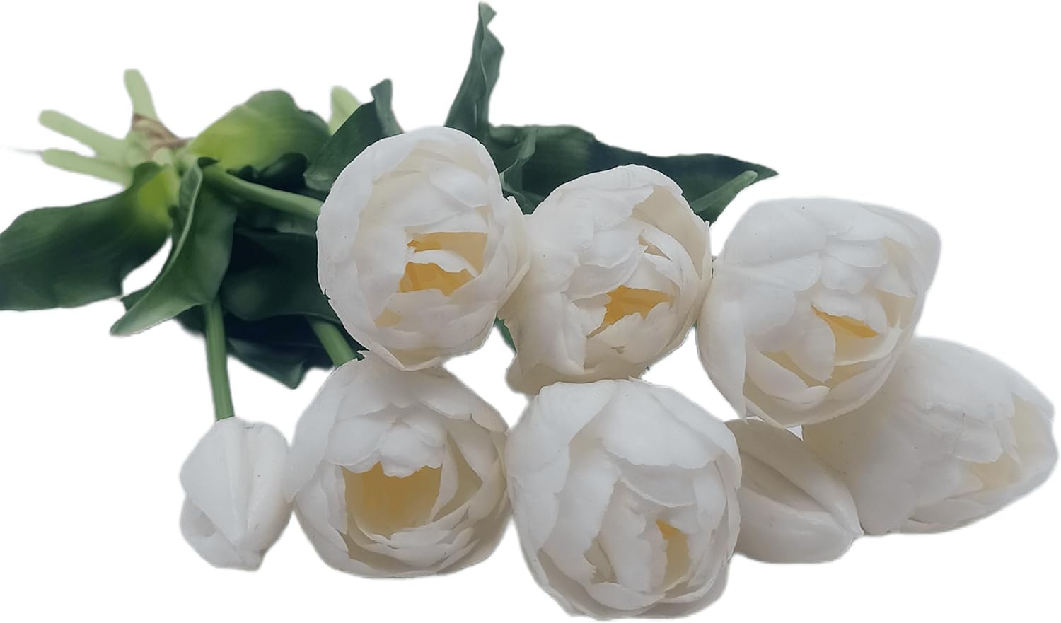 10 Pieces Faux Multi-Petal Large Flower Head Tulips Real Touch for Home Decor Hotel and Office Furniture Wedding Bouquet (White)