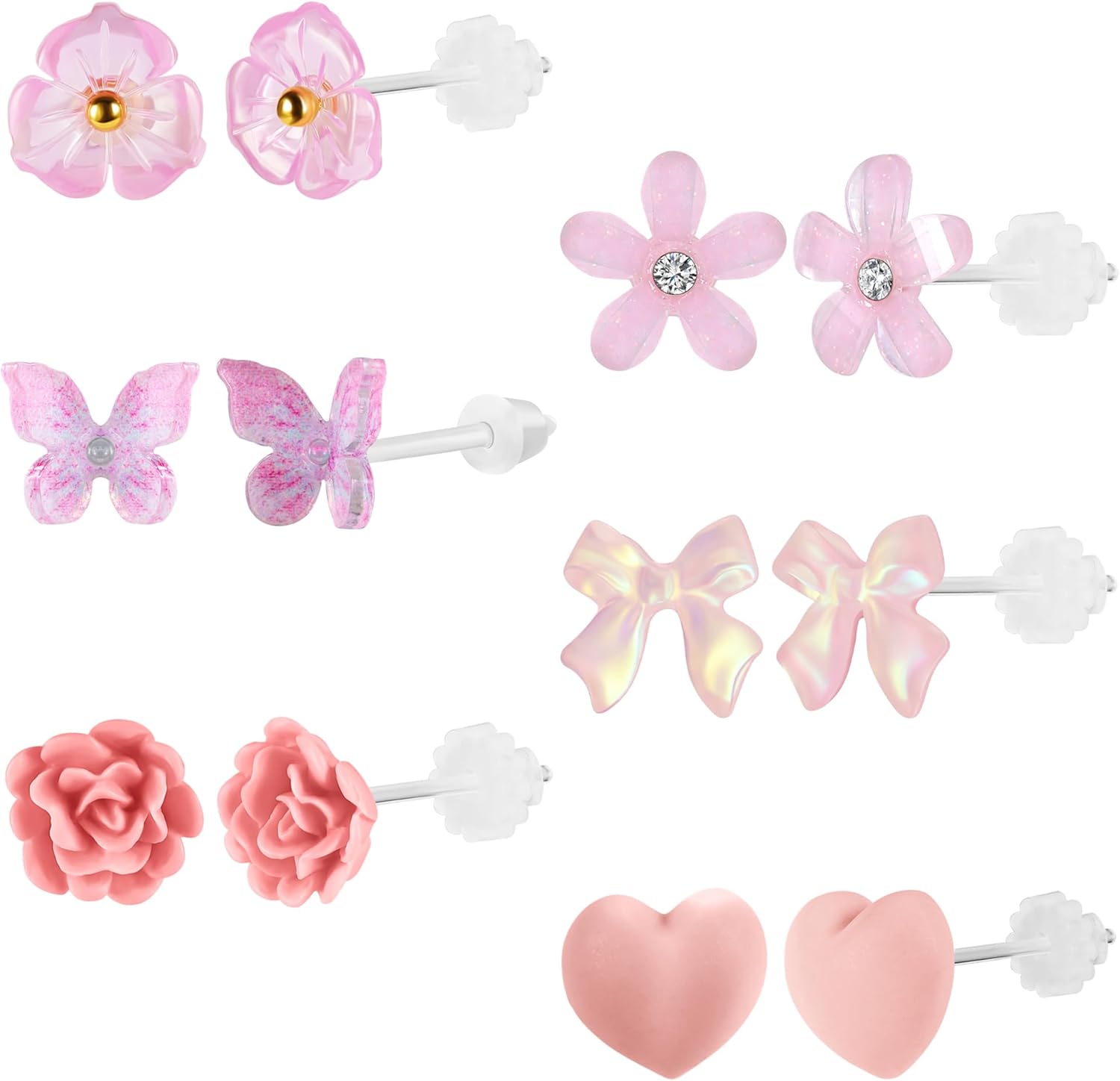 AoedeJ 6 Pairs Plastic Glow Earrings - Stud, Bow Designs for Women