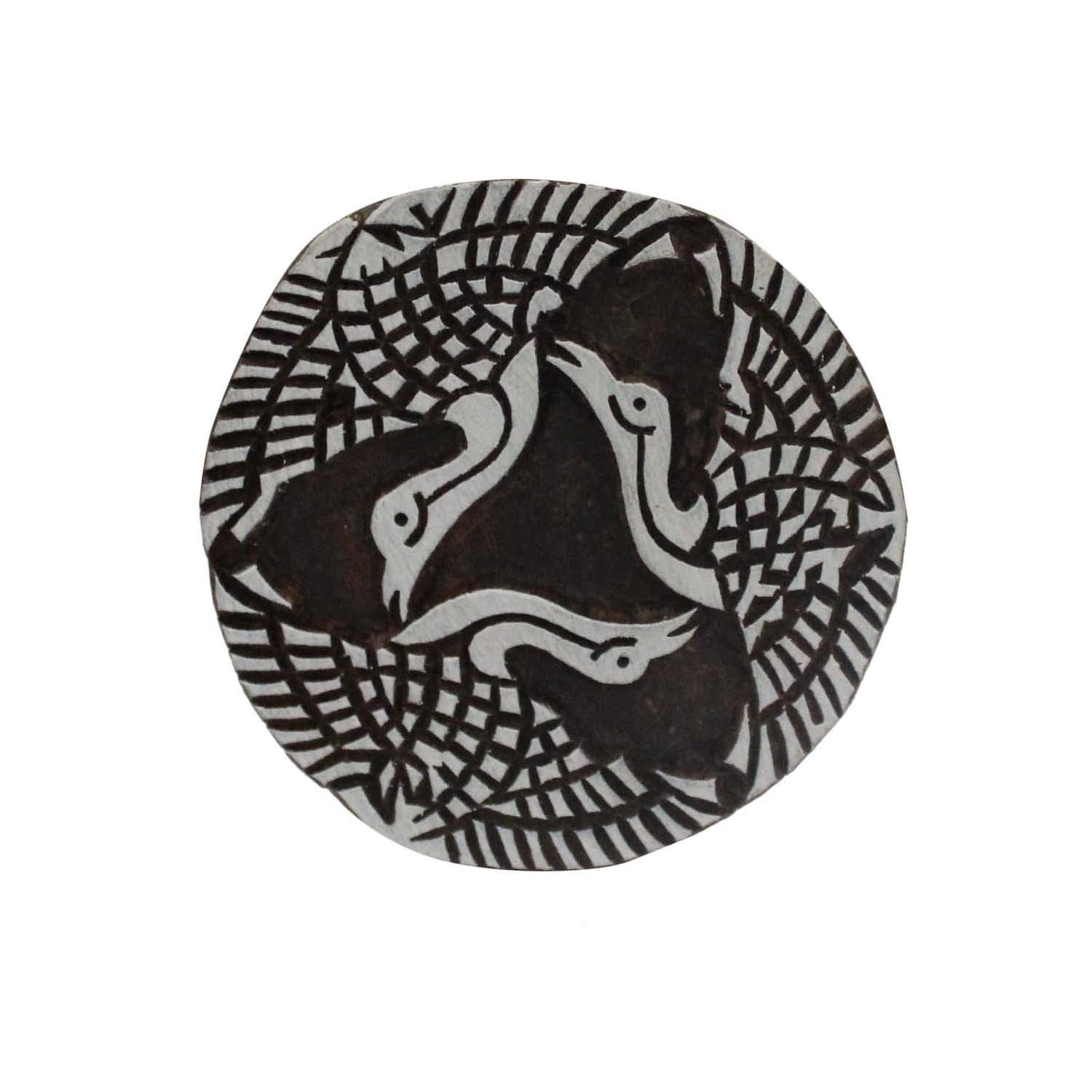 CraftyArtThree Birds in Round Wooden Textile Stamps Indian Print Blocks Pottery Clay Tattoo Scrapbook Art Stamp