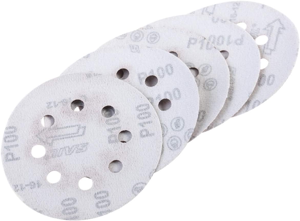 UEETEK Hook and Loop Sanding Discs 8 Hole 5 Inch Sandpaper round shape(A pack of 50) (100 Grit)