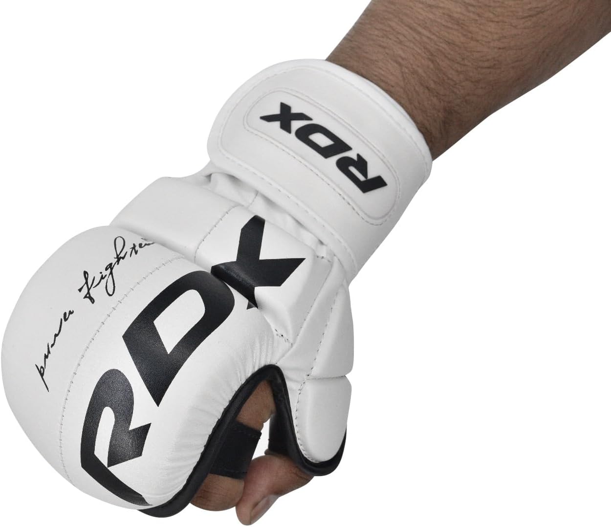 Black RDX T6 leather open palm MMA gloves with long wrist strap