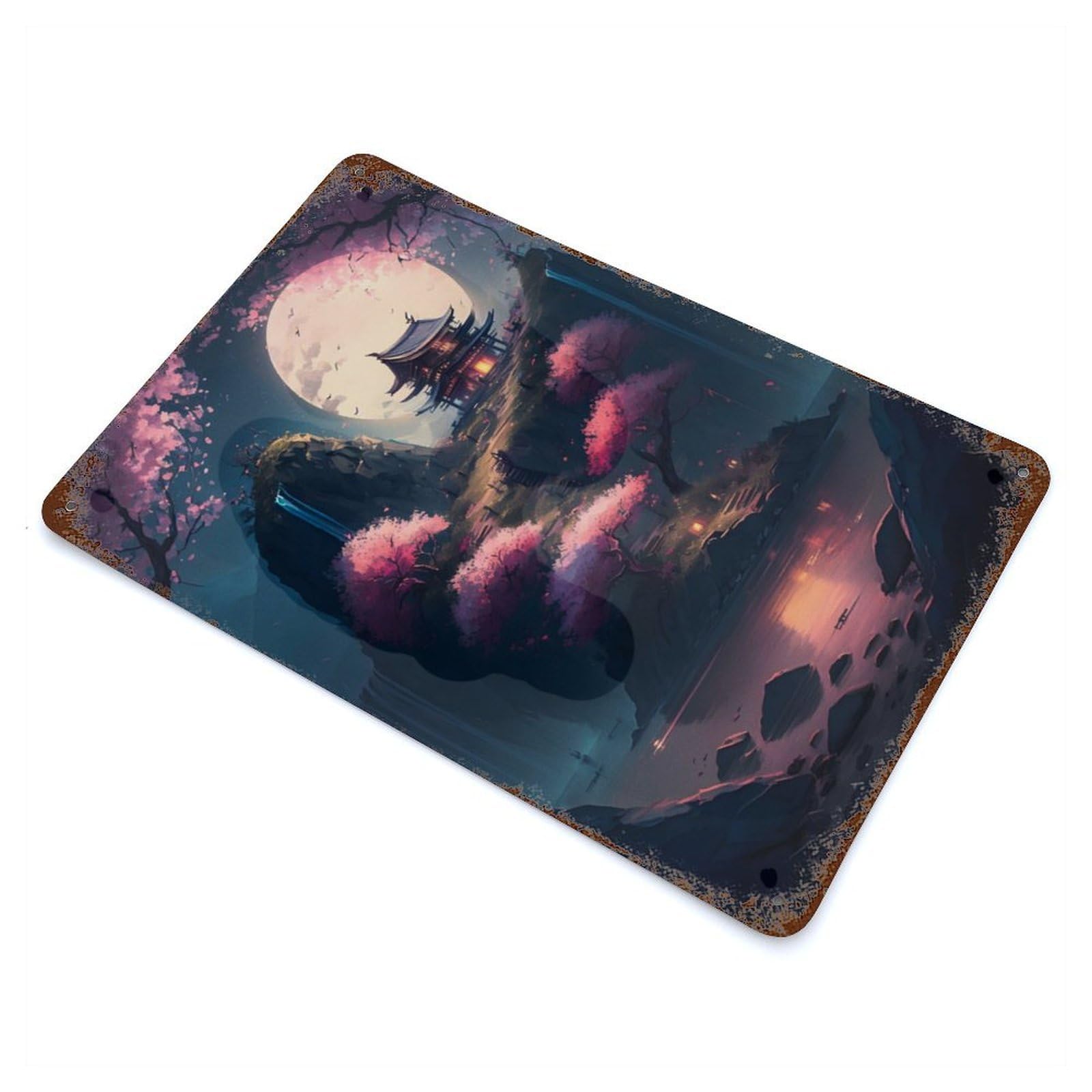 Garage Style Mystical Night The Lake Rustic Tin Plaque 11.8"x7.9", Industrial Home Decor for Bar And Workshop