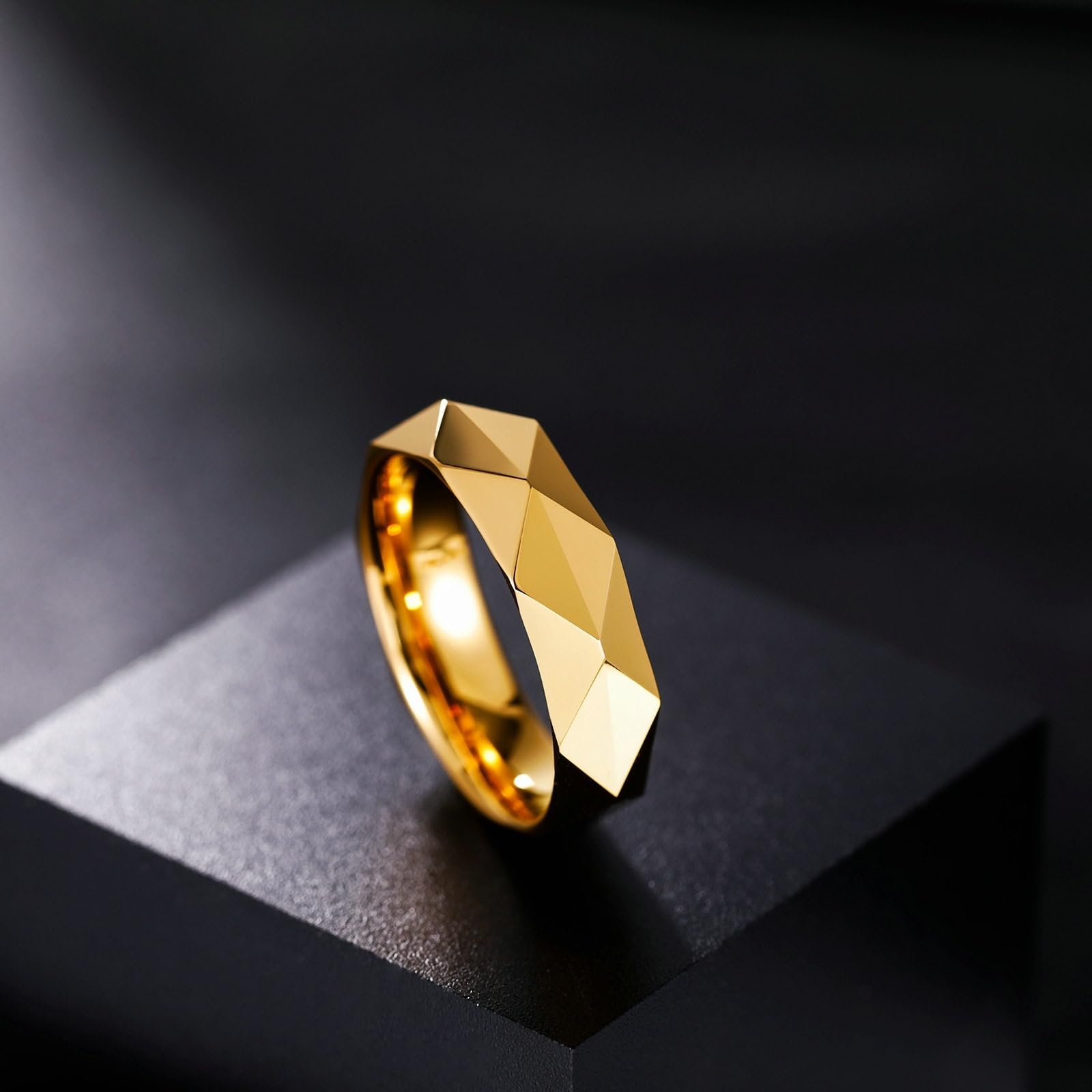 Anello di fidanzamento in tungsteno, unisex, 6 mm, lucidato a specchio, con rombi, unisex, oro