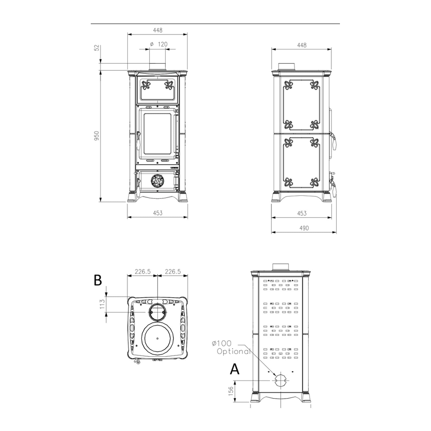 La Nordica Poêle à bois Emiliana 165 Majolica 6,5 kW Poêle à bois externe en fonte Chambre de combustion Nettoyage vitres jusqu'à 186 m³ (Blanc)