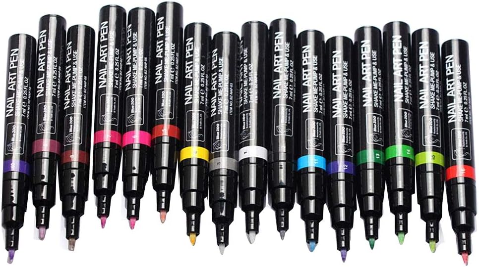 RETYLY Nail Art Pen 16 Colors Set Nail Pens Art for 3D Nail Art DIY Decoration Nail Polish Pen Set 3D Design Nail Beauty Tools Paint Pens