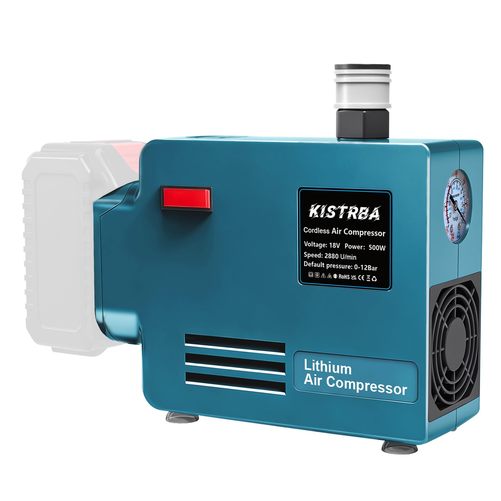 Compresor de batería para batería Makita de 18 V, sin batería | Compresor de aire portátil de 500 W, 12 bar, 35 l/min, inflado rápido para herramientas neumáticas