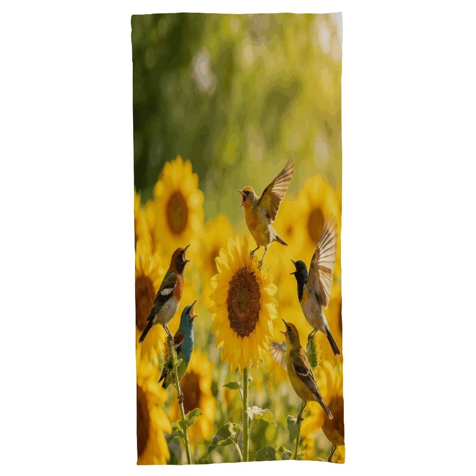 Fodpand Style Sunflowers And Songbirds Bath Towel, Highly Absorbent & Quick Drying Beach Towel, Compact & Lightweight Pool Towel For Bathroom, Beach, Pool, Gym, Spa, And Hotel Use