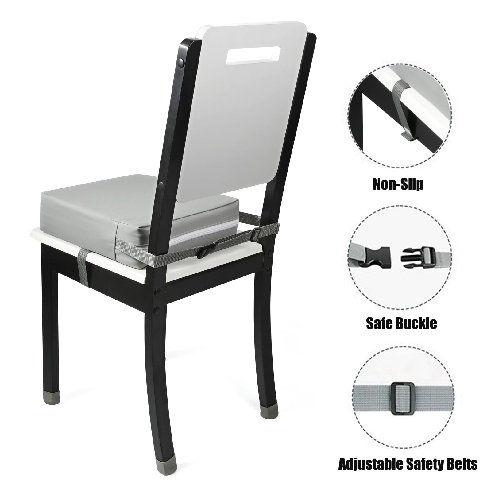PandaEar Asiento Elevador para Niños para Mesa de Comedor, Cojín Elevador Portátil para Niños, Doble Correa de Seguridad, Base Antideslizante (Gris)