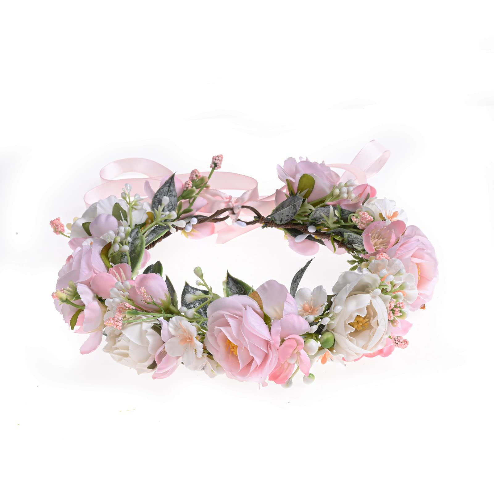 Vividsun Blumenkrone, Blumenkranz, Haarband, Blumenkrone, Hochzeit, Festivals, Foto-Requisiten, Kopfschmuck (Rosa/Weiß)