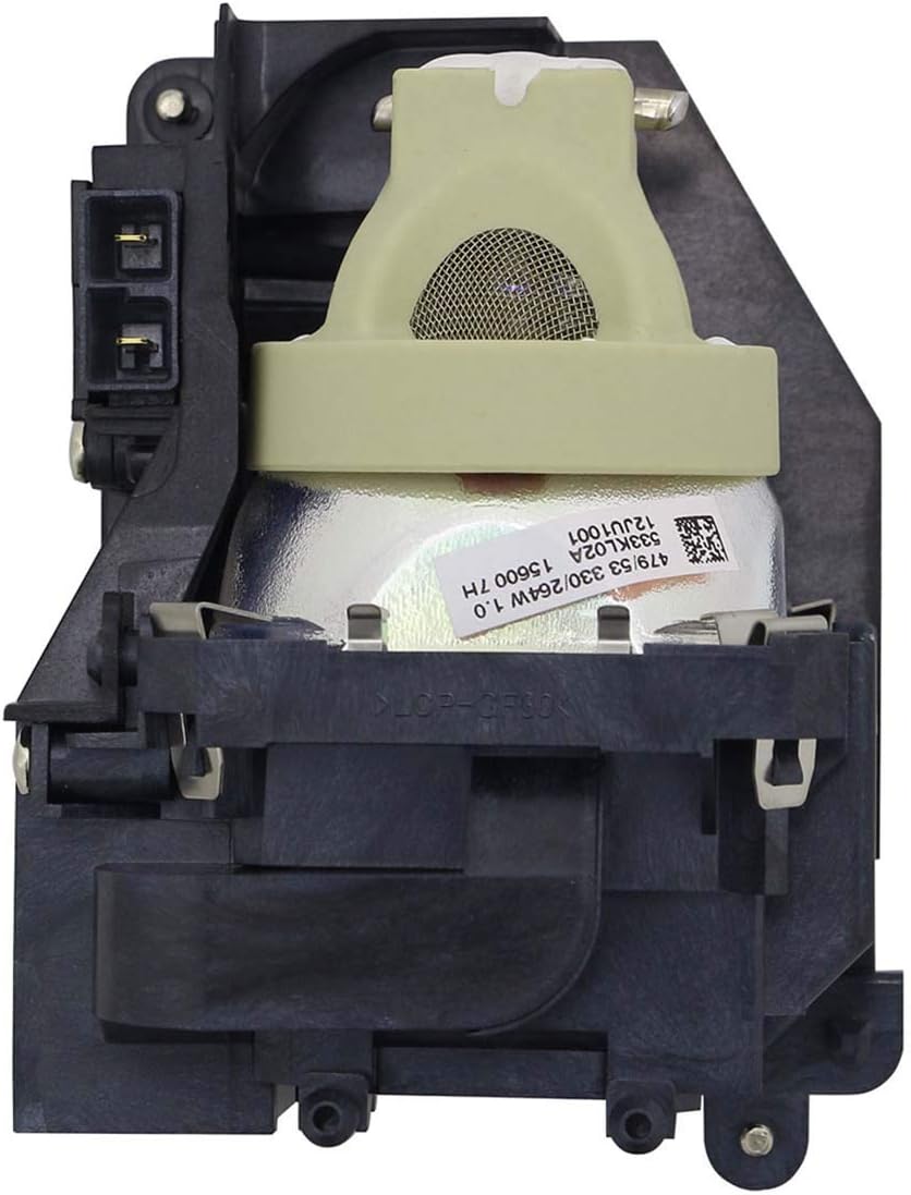 Side view of the projector lamp assembly, showing the original OEM bulb securely fitted within the housing.