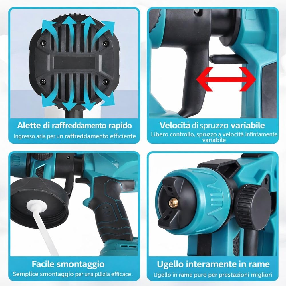 Pistola a Spruzzo a Batteria 48V con Doppia Batteria, Serbatoio 800ml – Verniciatore Elettrico Senza Filo, 3 Modalità di Spruzzo Regolabili