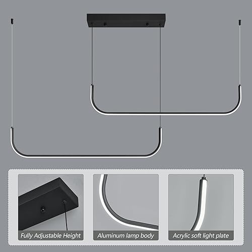 Miniatura 5 de Candelabro lineal moderno regulable de 6000 K LED, lámparas colgantes de techo, candelabros negros para comedor, cocina, isla, sala de estar,