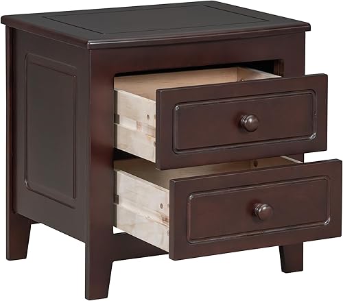 Miniatura 4 de Merax Mesita de noche de nogal oscuro cajones de almacenamiento de madera rústica, mesita de noche clásica