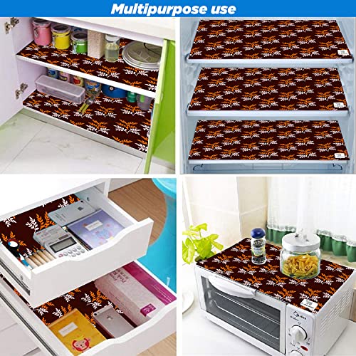Image of Polyester 3-Layered Fridge Top Cover /Refrigerator Cover with Utility Pockets and Set of 3 Pc Fridge Mats (Color-Leaf Brown, Size-39x21 Inch)