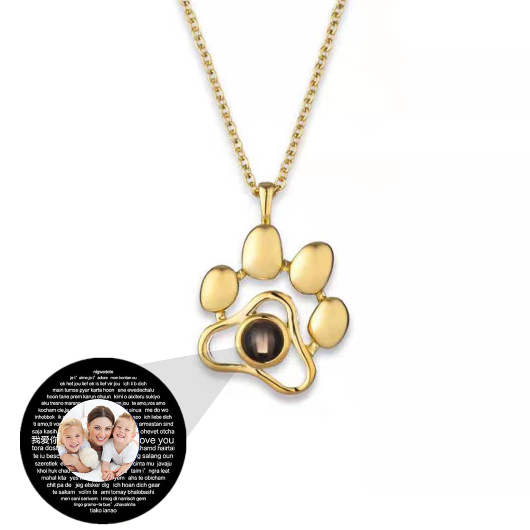 Collana personalizzata con proiezione di immagini per donne Collana d'argento I love you 100 languages