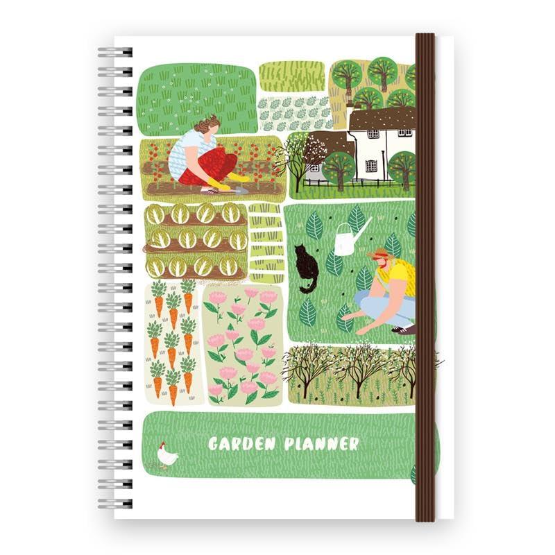 Cauliflower Journals Garden Planner, Journal log & Notebook- Gardening Journal Allotment Themed Cover Design, A5 Spiral Bound128 Themed Pages, Double Pocket and Elastic Closure
