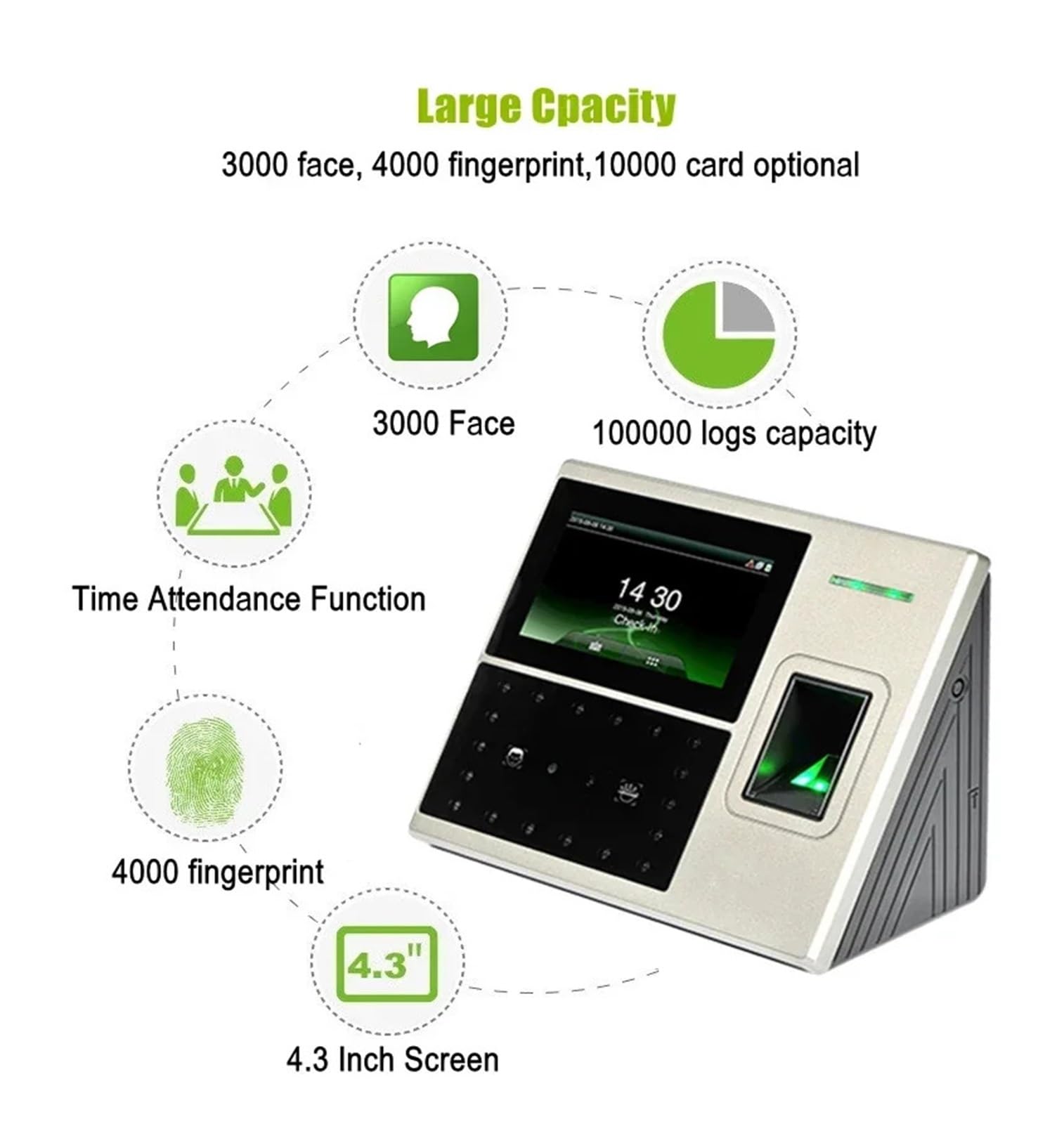 Lettore facciale Controllo accessi biometrico Riconoscimento Impronte digitali Macchina rilevazione presenze Orologi marcatempo for dipendenti Azienda,Soluzione per ufficio robusta