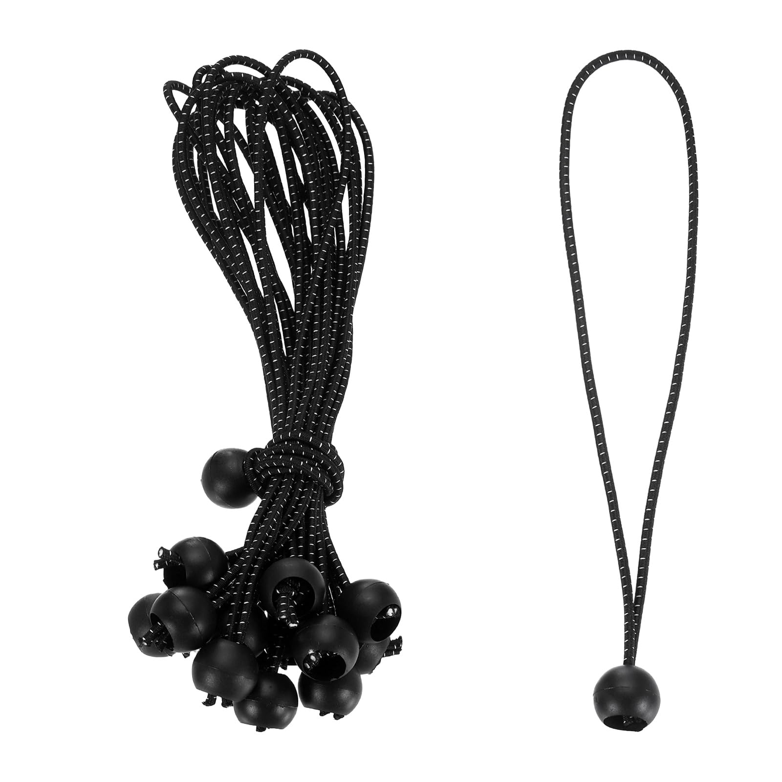 PATIKIL Ball Bungee Cord 10 Inch, 50 Pcs Bungee Cords with Balls Canopy Tarp Tie Downs Cords Elastic String for Outdoor Camping Cargo Shelter Tent Poles, Black White