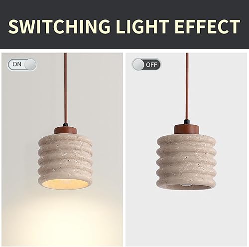 Miniatura 8 de Lámpara colgante japonesa Wabi sabi con pantalla de piedra natural, lámpara colgante de madera moderna regulable, lámpara colgante de altura