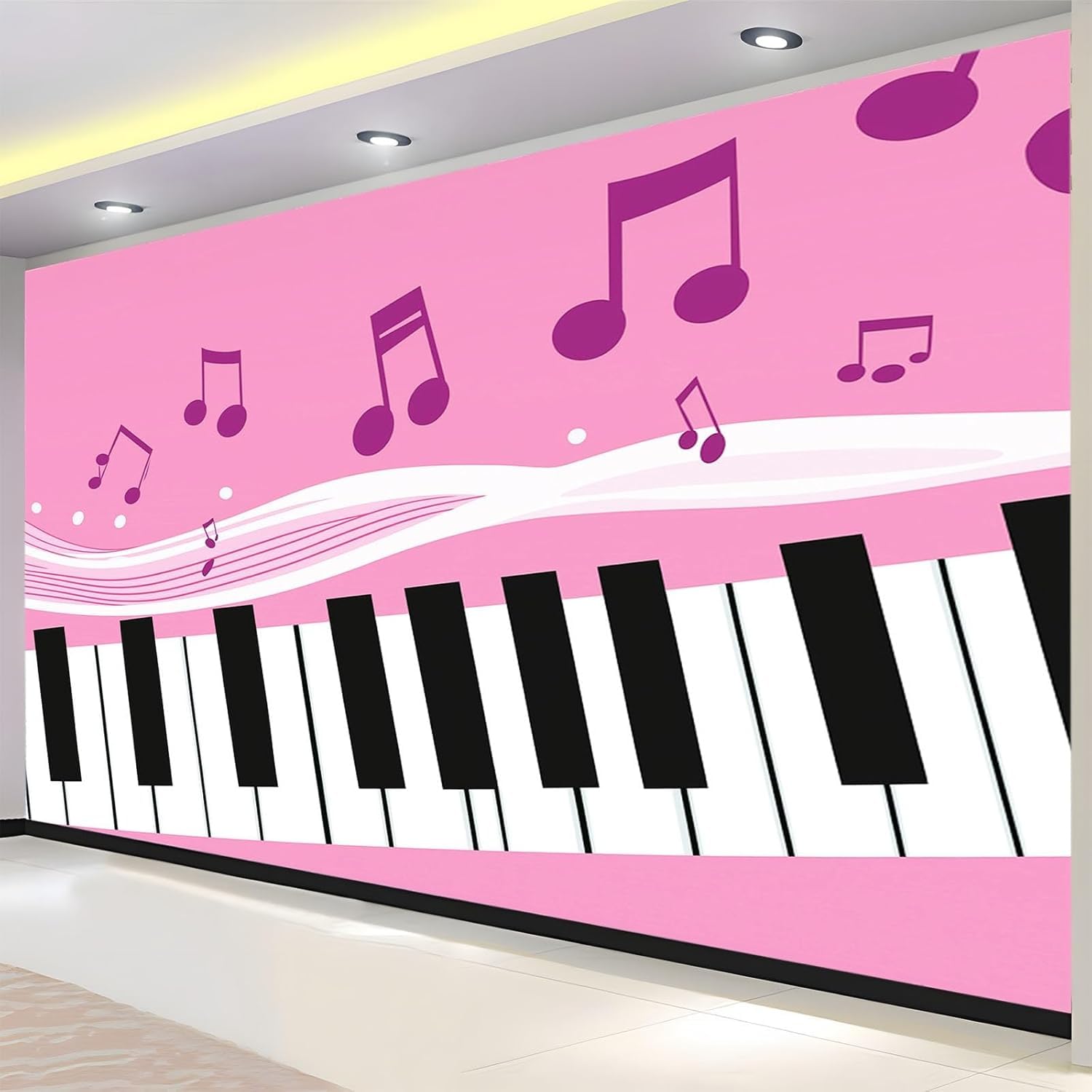 Papier peint panoramique notes de musique 250x175 cm intissé rose