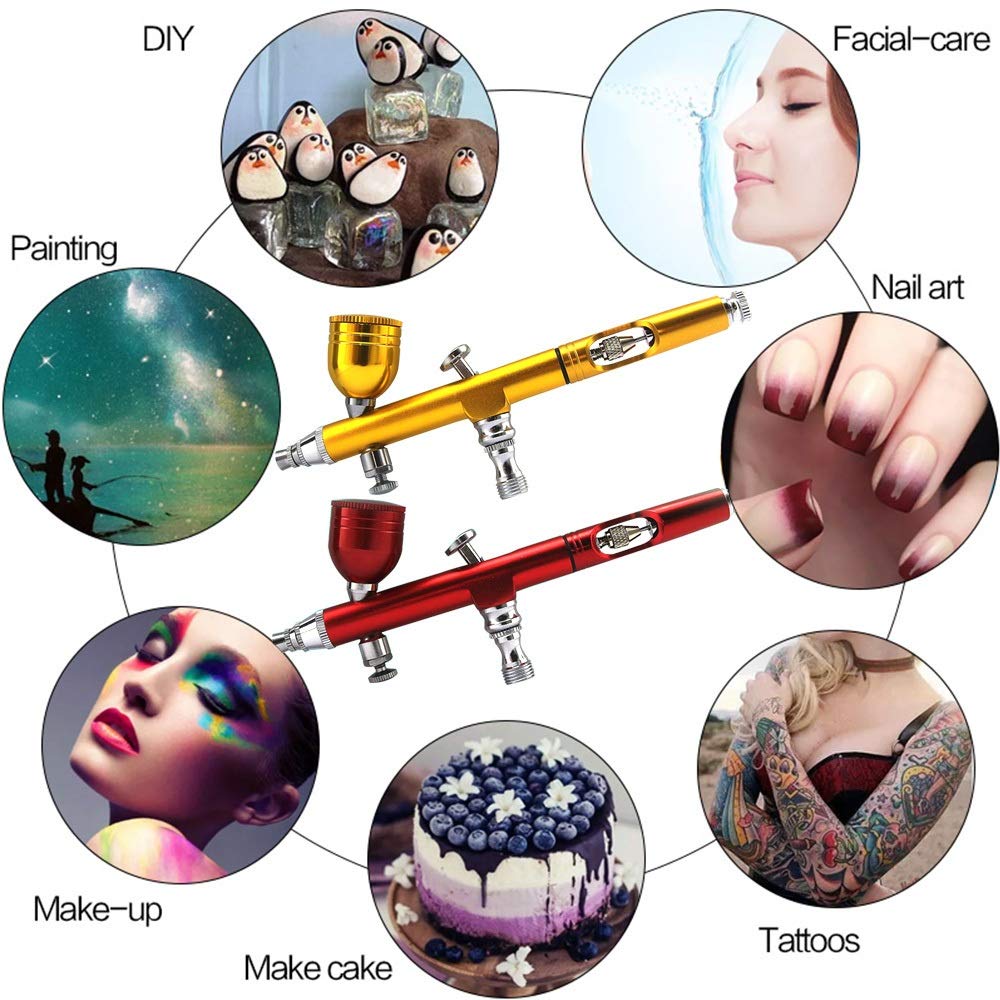 kit de aerógrafo 0.3mm 7cc Feed Dual Acción AirBrush Gravity Gravity Air-Cepillo Airbrush Kit para maquillaje Nail Art Design Craft Tattoo Pastel Decorating aerógrafo (Color : Gold style A)
