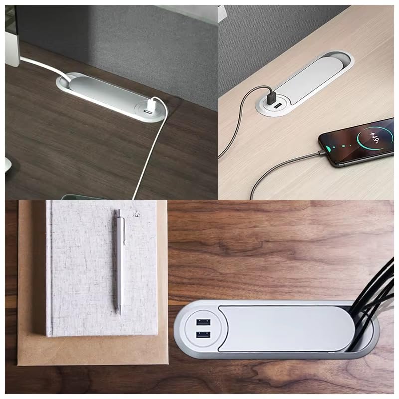 Image of Audiovan Desktop flip lid Open Power Strip with 2USB, 1HDMI, 1LAN Ports, White Flip Cover Cable Management Solution, 20x12x6 cm, 250V Socket White