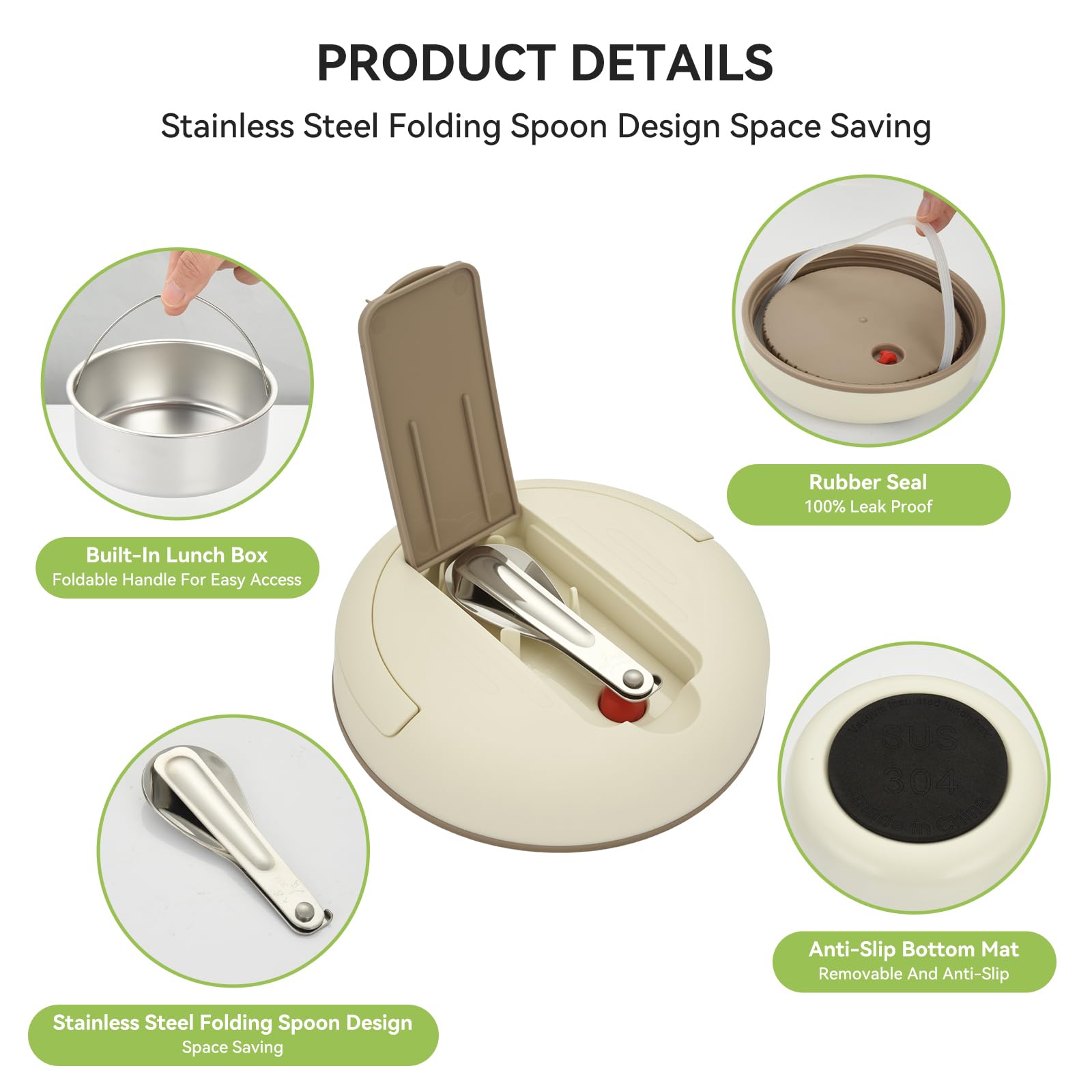 OTraki Thermos per Alimenti Caldi, Contenitore Termico per Alimenti Caldi, Lunch Box Termico con Cucchiaio Pieghevole, Porta Pranzo Termico per Bambini e Adulti, Ideale per Zuppe e Porridge