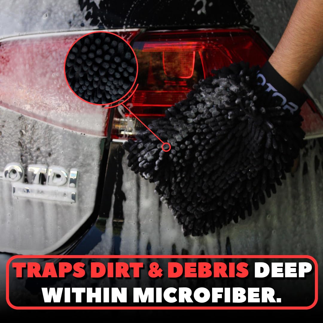 Bass Motor | Guanto per lavaggio auto in microfibra, pulizia delicata e sicura senza graffi, guanto in microfibra per pulizia auto e moto, riutilizzabile - Wash Mitt, 25.00 x 10.00 cms
