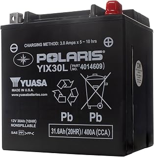 Polaris 12V 30Ah Sealed Rechargeable AGM Battery for Specific Sportsman, Scrambler, ACE, RANGER, RZR, Snowmobile, Slingshot Models, YIX30L, 400A CCA, Spill Proof, Maintenance Free - 4014609