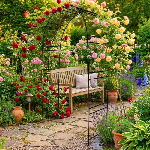 Arco de jardín de metal Relaxdays para plantas trepadoras negro de 240x140x50 cm 4