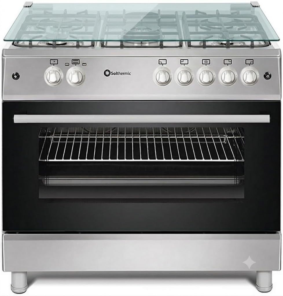 SOLTHERMIC F9L50G2IX COCINA ACERO INOXIDABLE/ANCHO 90 CMS / 5 FUEGOS CON ENCENDIDO AUTOMATICO/HORNO PANORAMICO 115 L. / ENTRGA A DOMICILIO Y RETIRADA DEL USADO GRATIS ALTA GAMA