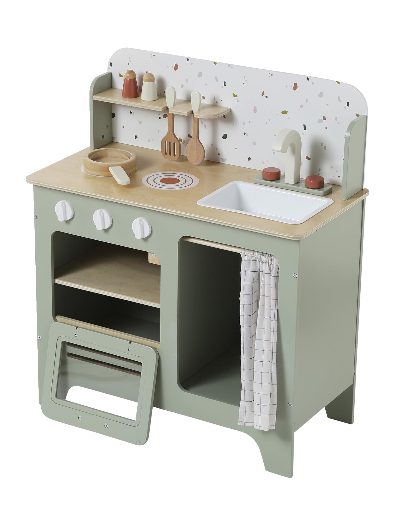 VERTBAUDET Jouet Enfant Cuisine avec Accessoires Bois FSC Vert Sauge TU