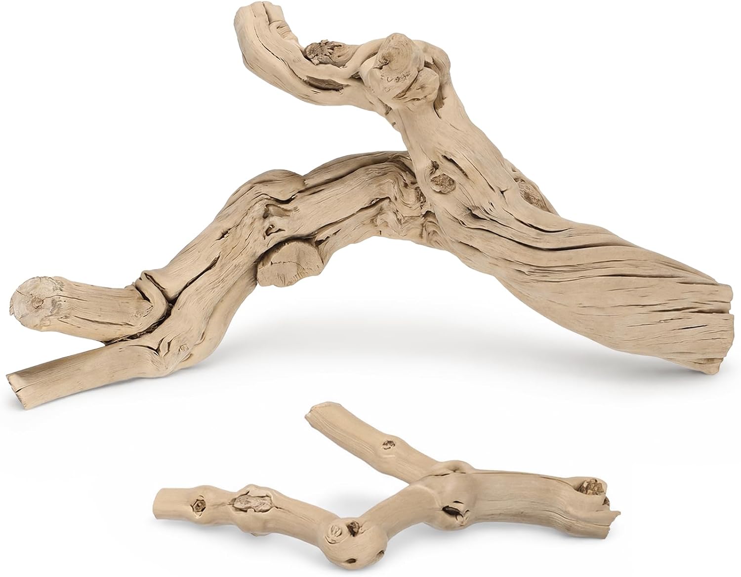 Natural Large Driftwood for Aquarium, 2 Pieces 10-12" and 16-20" King Root Branches for Reptile Bearded Dragon Lizard Gecko Climbing, Fish Tank Landscaping Decorations
