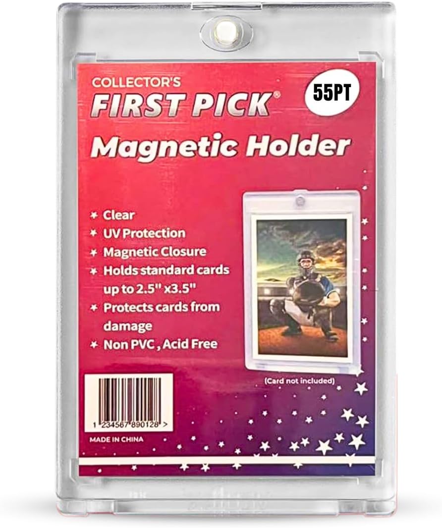 (1 Pack) 55PT Premium One Touch Magnetic Card Holder Thick Size - PVC Free - UV Protection - Hard Plastic Protector for Collectible Sports Cards Acrylic Display Card Cases