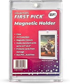 (1 Pack) 55PT Premium One Touch Magnetic Card Holder Thick Size - PVC Free - UV Protection - Hard Plastic Protector for Collectible Sports Cards Acrylic Display Card Cases
